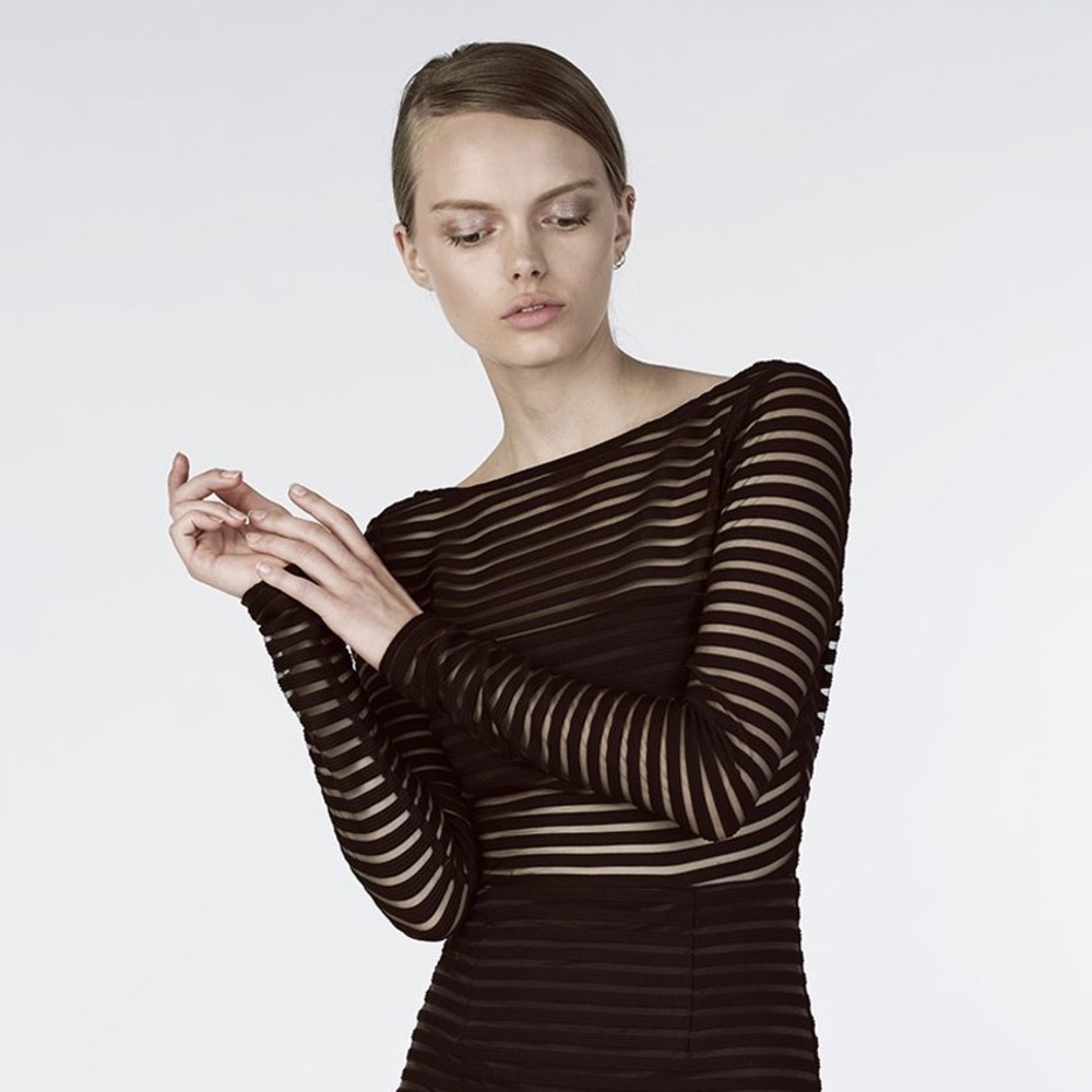 Stylestalker Bleeker Top Black Stripe Sheer Long Sleeve